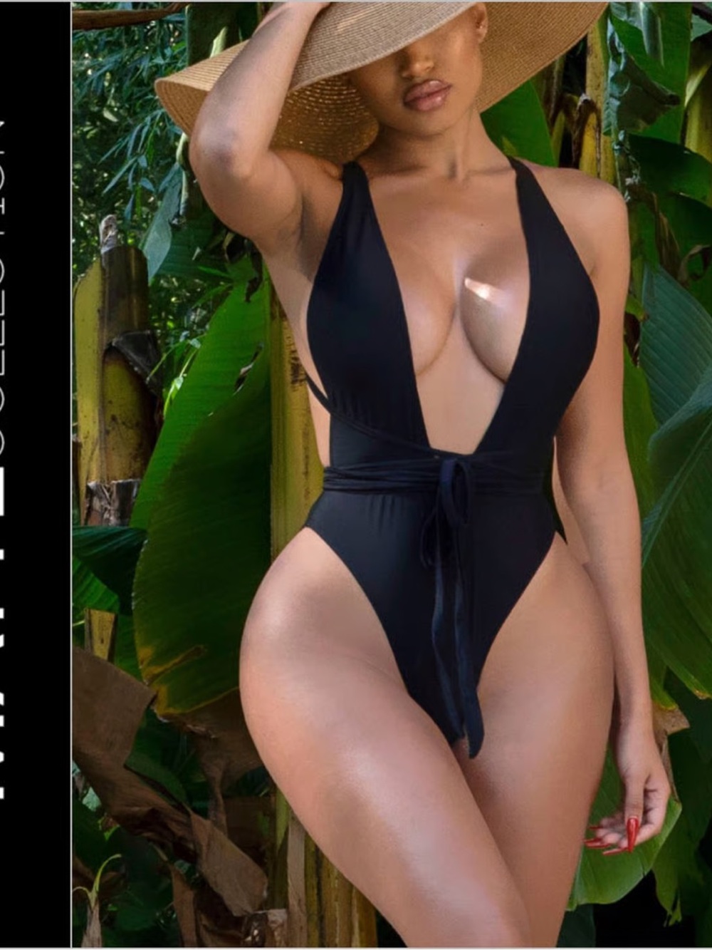 Plunging Black Tie-Waist One-Piece Swimsuit